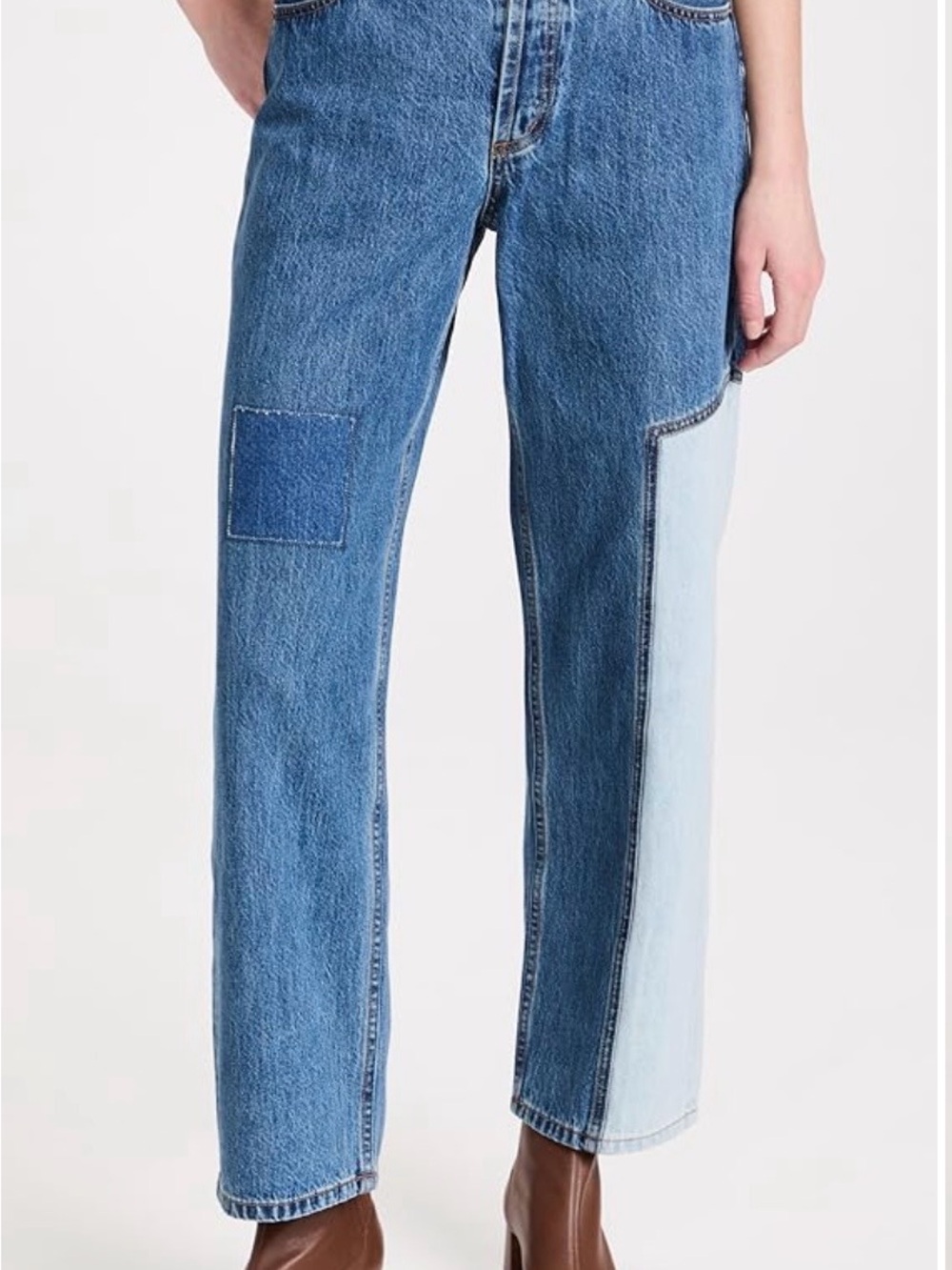 Still Here Two-Tone Blue Straight Leg Jeans for Women